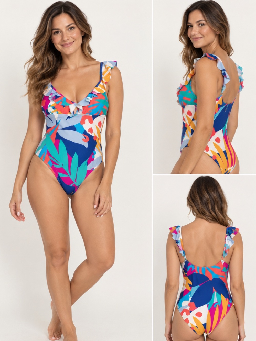 J. Crew Multicolor Tropical Ruffle One-Piece Swimsuit